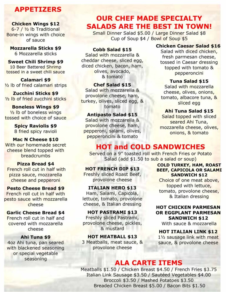 Menu Giovanni's Pizza and Pasta